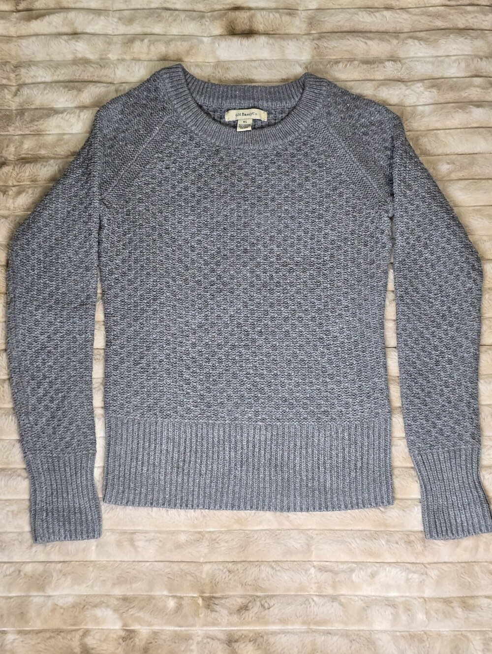 G.H. Bass & Co. Gray Textured Crewneck Cotton Blend Pullover Sweater Size XS